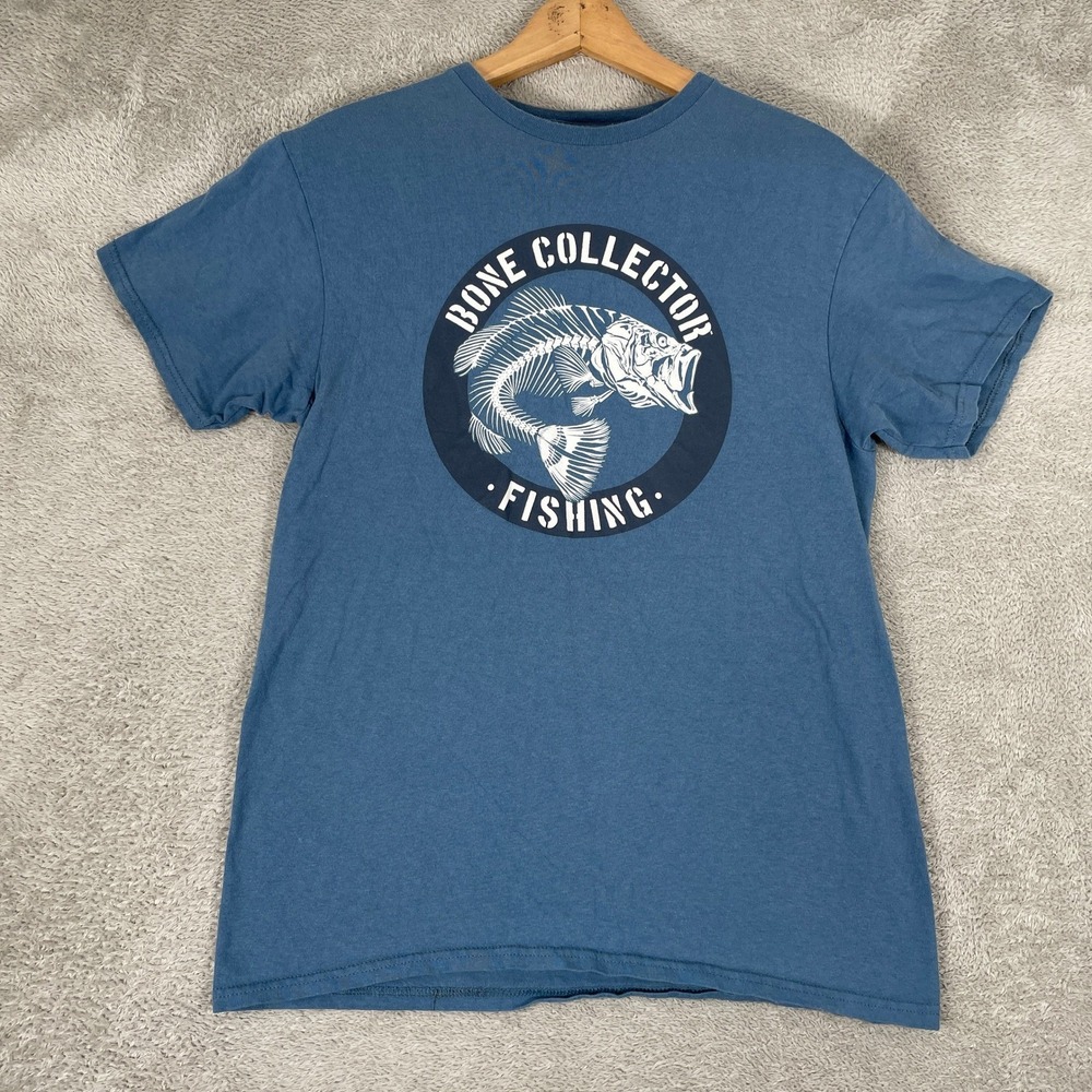 Bone Collector Shirt Mens Medium Blue Fish Skeleton Outdoor Fishing Bass